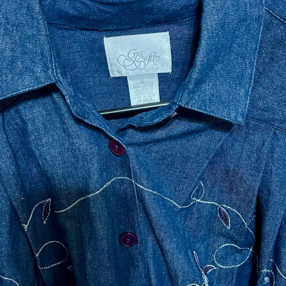 Go Softly Patio Dress Med Blue Denim Embroidered 100% Cotton - Picture 3 of 3